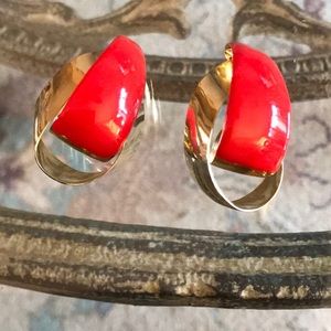 Vintage Red Enamel Pierced Earrings